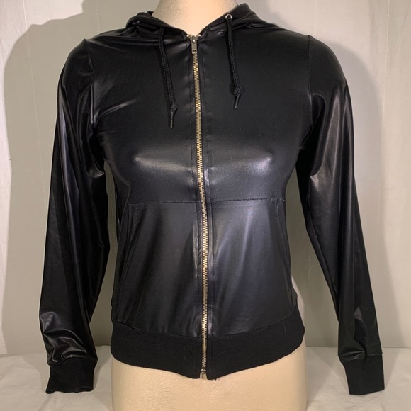 American Apparel Faux Leather bomber-style hoodie - Picture 2 of 5